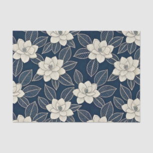 Papel De Seda Patrón Botánico Floral Azul Vintage (5)