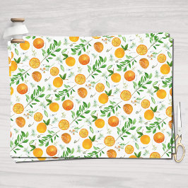 Papel De Seda Patrón Botánico Floral de Citricos Naranja Verano