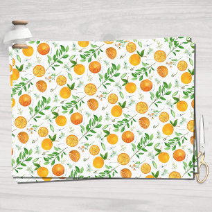 Papel De Seda Patrón Botánico Floral de Citricos Naranja Verano