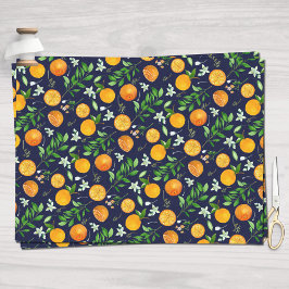 Papel De Seda Patrón Botánico Floral de Citricos Naranja Verano