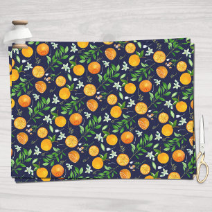 Papel De Seda Patrón Botánico Floral de Citricos Naranja Verano