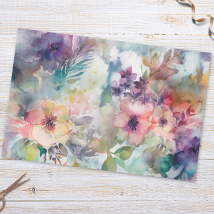 Papel De Seda Patrón botánico floral de color de agua vintage