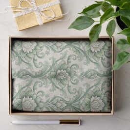 Papel De Seda Patrón botánico verde vintage