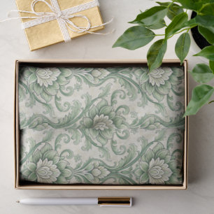 Papel De Seda Patrón botánico verde vintage