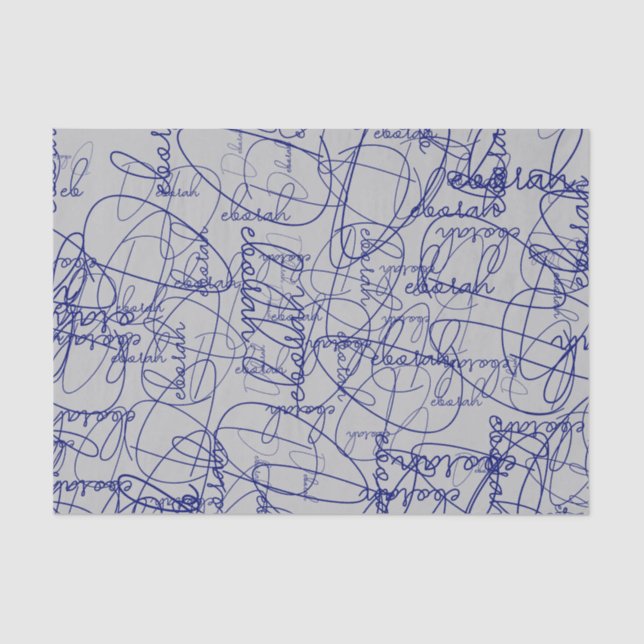 Papel De Seda Patrón caligráfico de las firmas azules (Anverso)