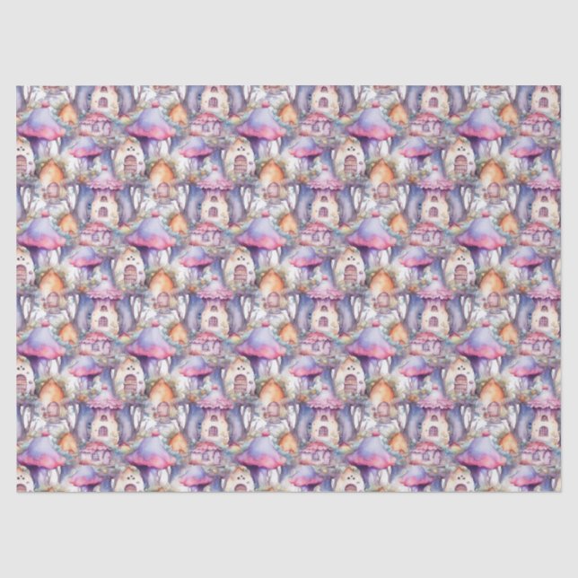 Papel De Seda Patrón caprichoso de cabaña de hongos (2) (Anverso)