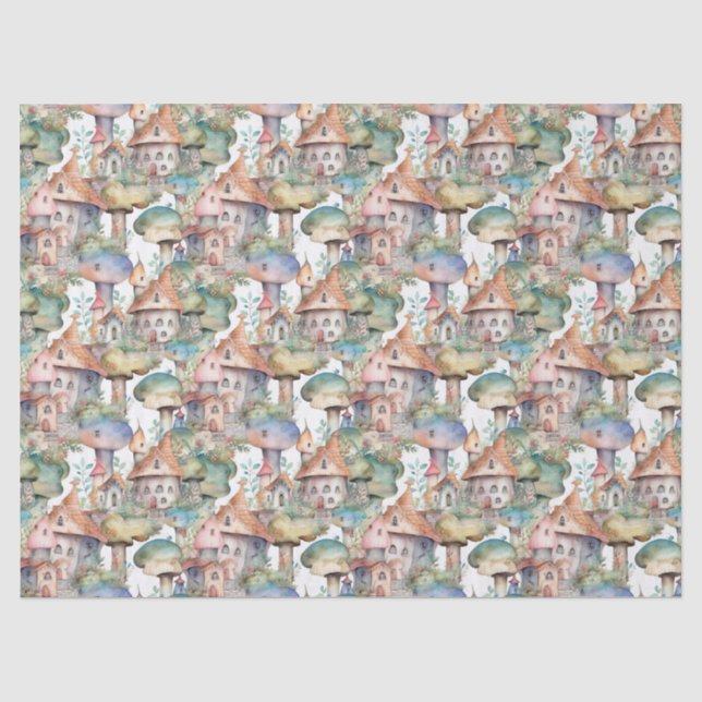 Papel De Seda Patrón caprichoso de cabaña de hongos (3) (Anverso)