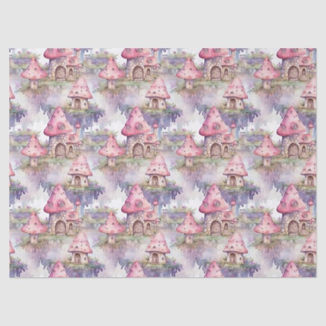 Papel De Seda Patrón caprichoso de cabaña de hongos (4) (Anverso)