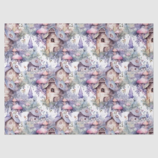 Papel De Seda Patrón caprichoso de cabaña de hongos (5) (Anverso)