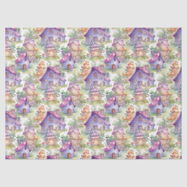 Papel De Seda Patrón caprichoso de cabaña de hongos (7) (Anverso)