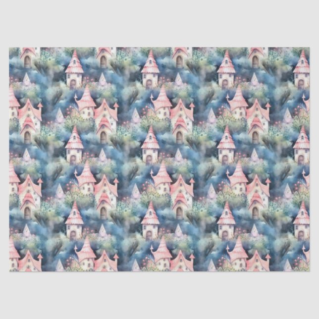 Papel De Seda Patrón caprichoso de cabaña de hongos (8) (Anverso)