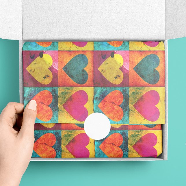 Papel De Seda Patrón cardíaco brillante de arte pop (Spice up your wrapping with this distressed valentine heart pop art tissue paper.)