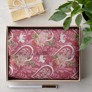 Papel De Seda Patrón cardíaco floral de El día de San Valentín v