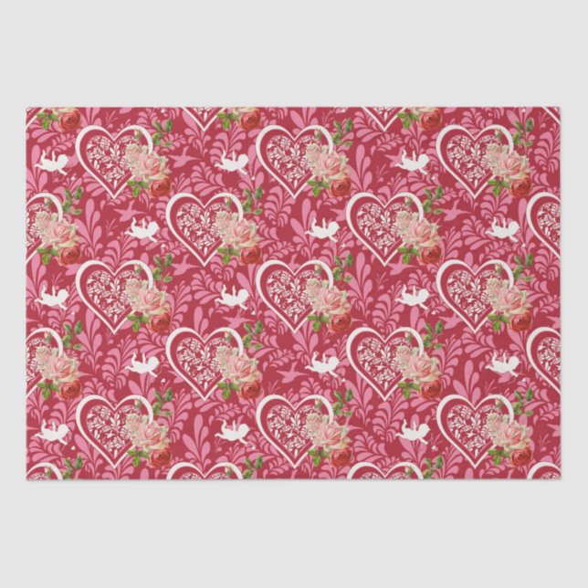 Papel De Seda Patrón cardíaco floral de El día de San Valentín v (Anverso)