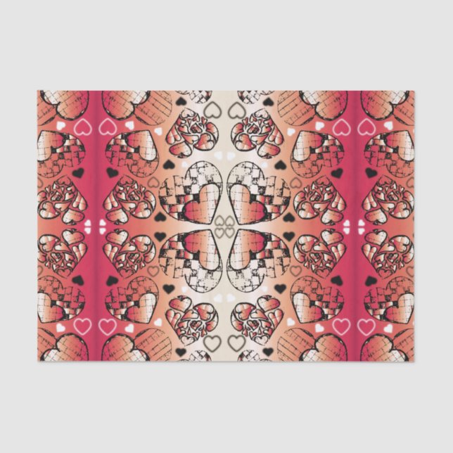 Papel De Seda Patrón cardíaco romántico caprichoso rojo y blanco (Anverso)