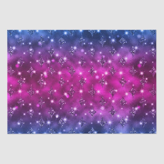 Papel De Seda Patrón Celestial con Brillo Ombre Azul y Rosa (Anverso)