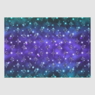 Papel De Seda Patrón Celestial con Brillo Ombre Morado y Turques