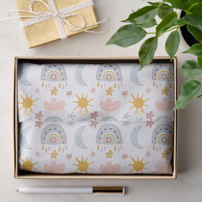 Papel De Seda Patrón Celestial de Arcoíris y Explosión de Sol (Regalo )