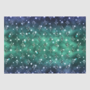 Papel De Seda Patrón Celestial de Brillo Ombre Azul y Verde