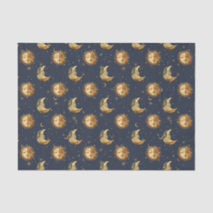 Papel De Seda Patrón Celestial del Sol y la Luna Estrellado Noct
