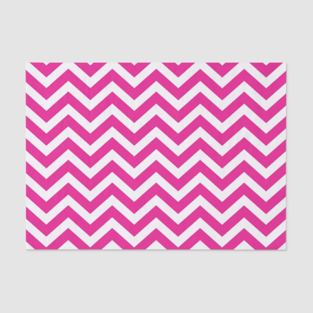 Papel De Seda Patrón Chevron blanco y rosa caliente (Anverso)