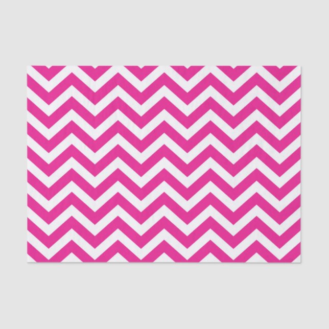 Papel De Seda Patrón Chevron blanco y rosa caliente (Anverso)