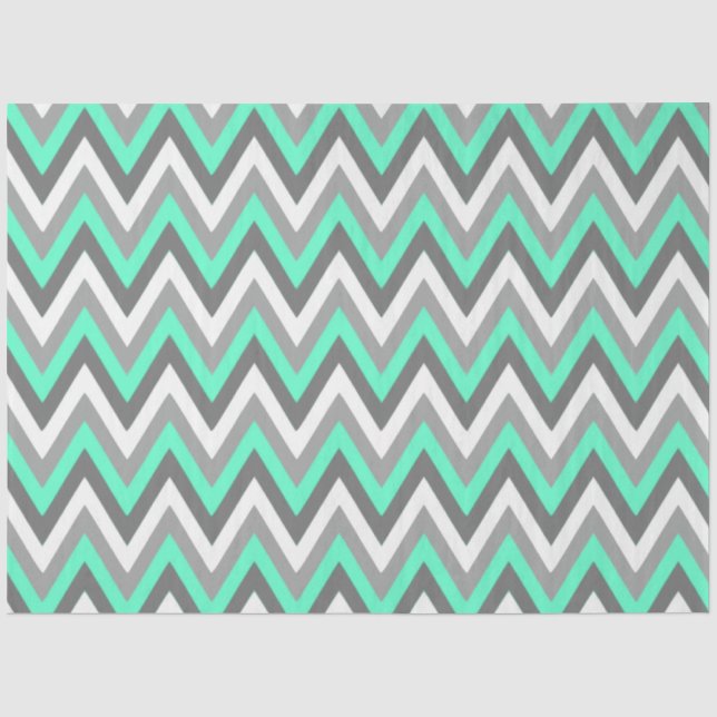 Papel De Seda Patrón Chevron Gris Blanco Menta Decoupage (Anverso)