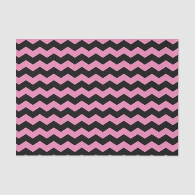 Papel De Seda Patrón Chevron Zigzag negro y rosa moderno (Anverso)