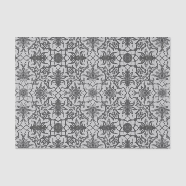 Papel De Seda Patrón chino de Art Nouveau - Gris plateado (Anverso)
