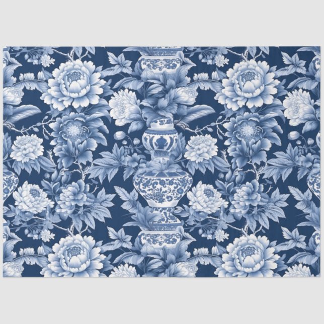 Papel De Seda Patrón Chinoiserie azul y blanco (Anverso)