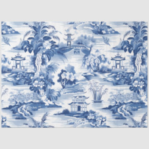 Papel De Seda Patrón Chinoiserie azul y blanco