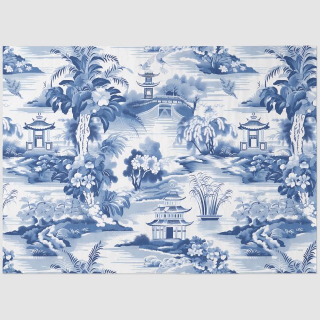 Papel De Seda Patrón Chinoiserie azul y blanco (Anverso)