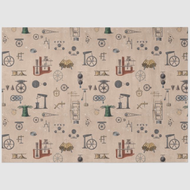 Papel De Seda Patrón científico mecánico de la ingeniería antigu (Anverso)