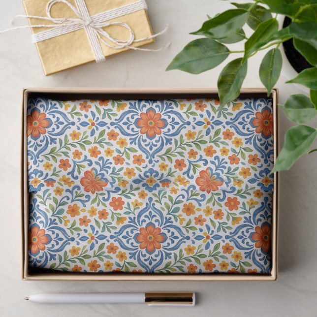 Papel De Seda Patrón clásico de arte floral de la etnia mediterr (Regalo )