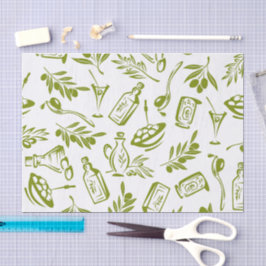 Papel De Seda Patrón Clásico de Cabaña Verde Oliva Mediterráneo