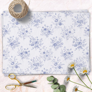 Papel De Seda Patrón clásico de flores azules Toile azul francés