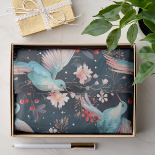 Papel De Seda Patrón Colorido de Colibríes y Flores de Invierno