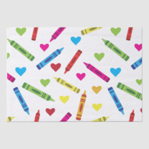 Papel De Seda Patrón Colorido de Crayones Escolares con Corazone