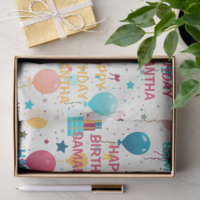 Papel De Seda Patrón Colorido de Feliz Cumpleaños (Regalo )