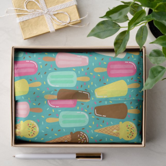 Papel De Seda Patrón Colorido de Helado de Verano (Regalo )