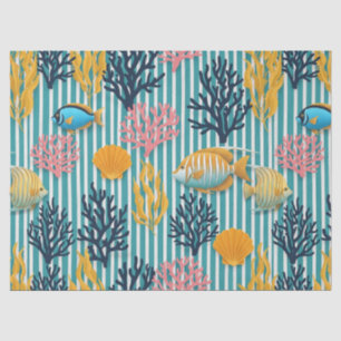 Papel De Seda Patrón Colorido de Vida Marina Costera (12)