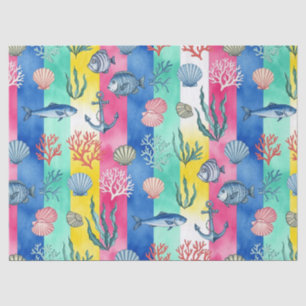 Papel De Seda Patrón Colorido de Vida Marina Costera (6)