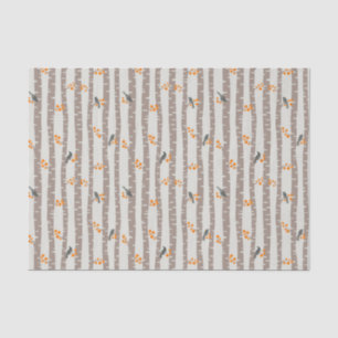 Papel De Seda Patrón con árboles y aves otoñales