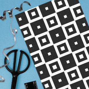 Papel De Seda Patrón contemporáneo de plazas blancas y negras