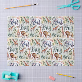 Papel De Seda Patrón continuo con elefantes leones