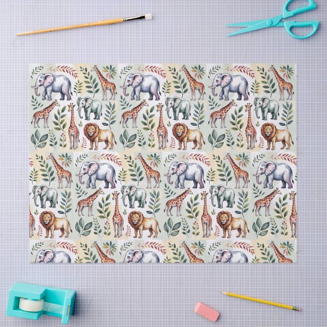Papel De Seda Patrón continuo con elefantes leones (Subido por el creador)