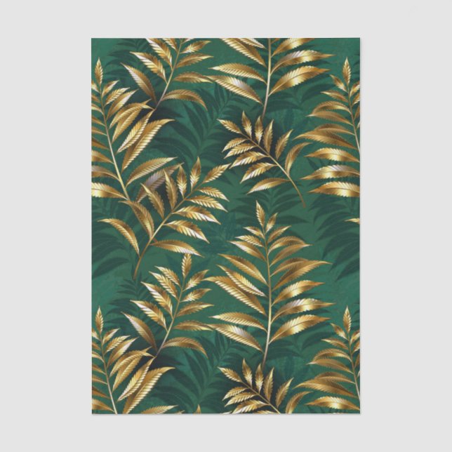 Papel De Seda Patrón continuo con helechos dorados (Anverso)