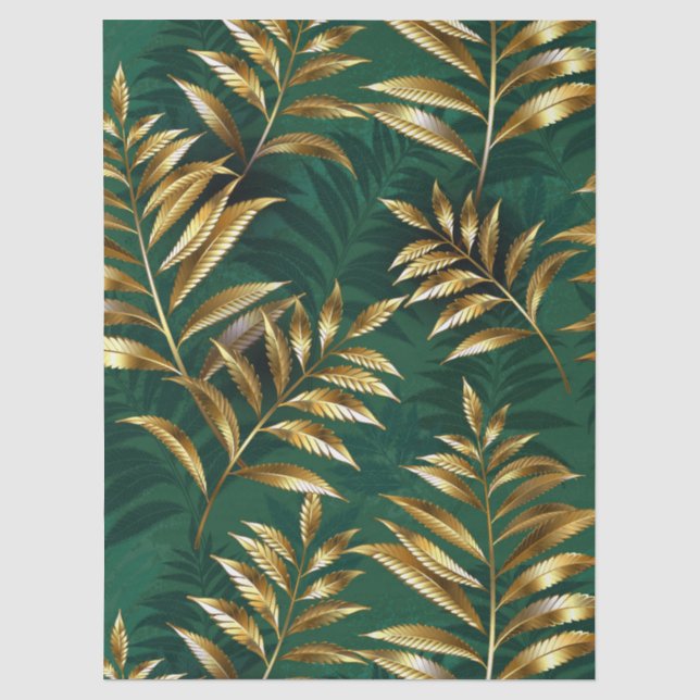 Papel De Seda Patrón continuo con helechos dorados (Anverso)