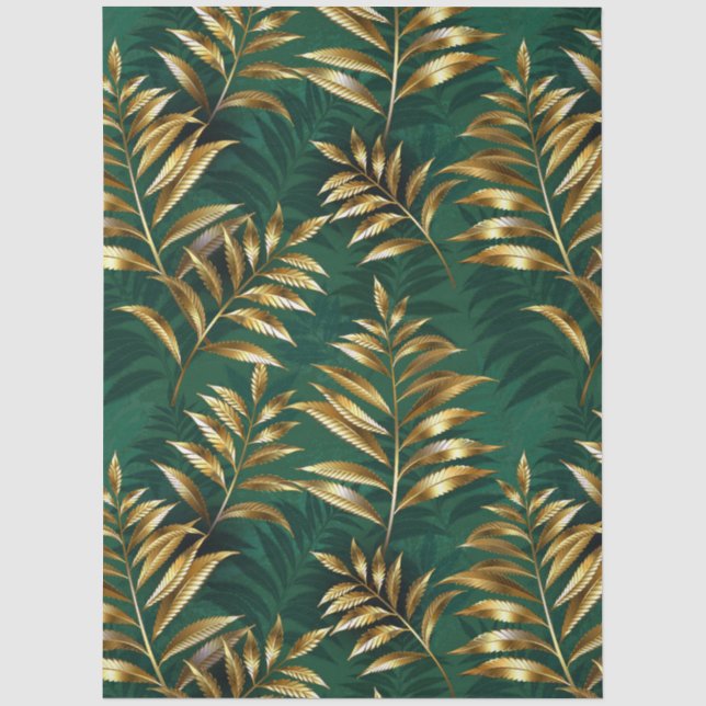 Papel De Seda Patrón continuo con helechos dorados (Anverso)