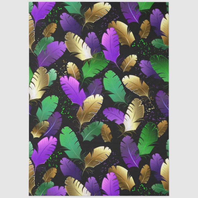 Papel De Seda Patrón continuo con plumas de Mardi Gras (Anverso)